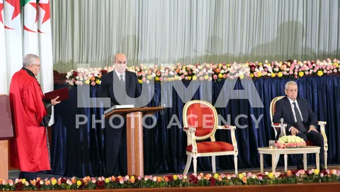 Abdelmadjid Tebboune and Abdelkader Bensalah at the Palais des Nations
